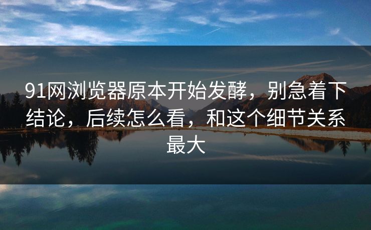 91网浏览器原本开始发酵,别急着下结论,后续怎么看,和这个细节关系最大 91网浏览器原本开始发酵,别急着下结论,后续怎么看,和这个细节关系最大