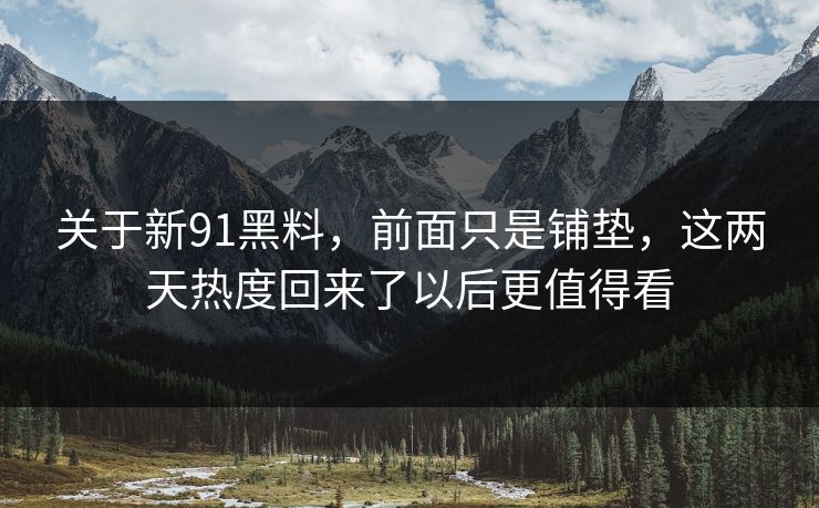 关于新91黑料，前面只是铺垫，这两天热度回来了以后更值得看